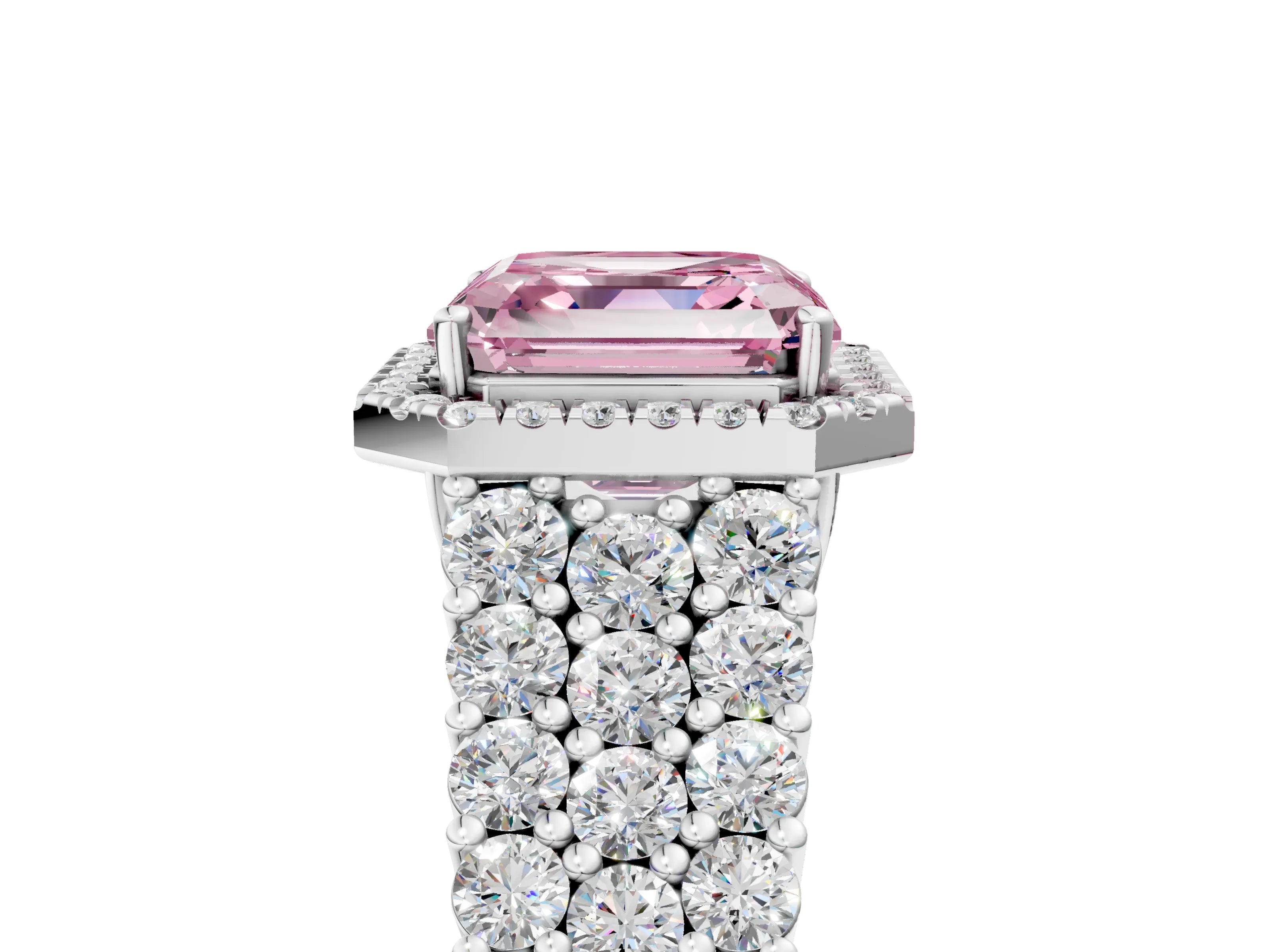 White gold Fancy Pink Asscher Cut Halo Pavé Diamond Engagement Ring with Split Shank and Four-Prong Setting_8