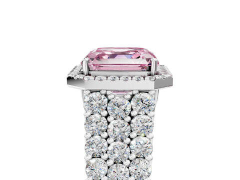 White gold Fancy Pink Asscher Cut Halo Pavé Diamond Engagement Ring with Split Shank and Four-Prong Setting_8