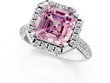 White gold Fancy Pink Asscher  Cut Halo Pave Band Four-Prong Setting Ring_1