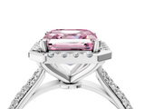 White gold Fancy Pink Asscher  Cut Halo Pave Band Four-Prong Setting Ring_4