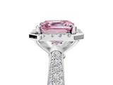 White gold Fancy Pink Asscher  Cut Halo Pave Band Four-Prong Setting Ring_5