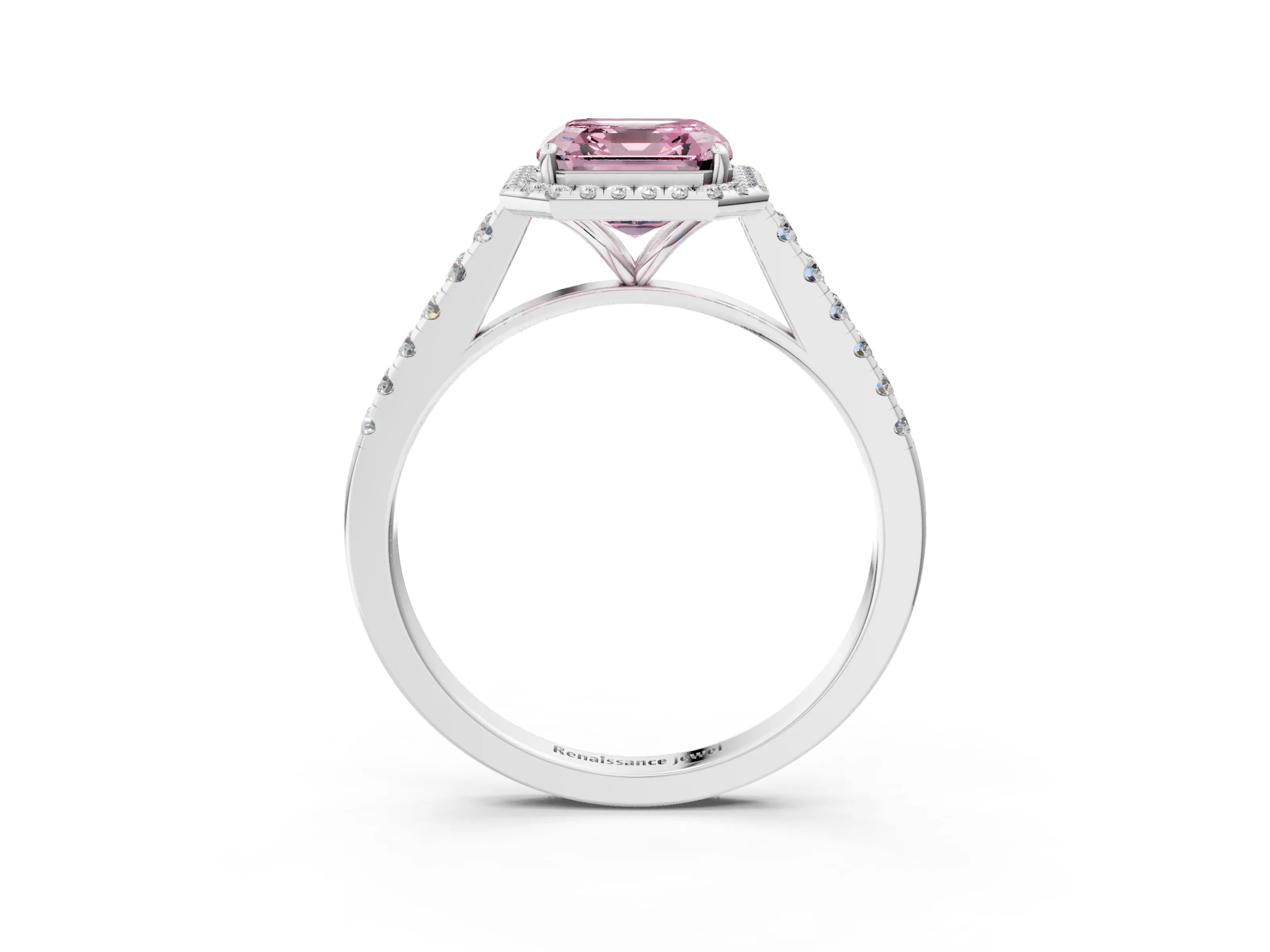 White gold Fancy Pink Asscher Cut Halo Pave Diamond Engagement Ring with Four-Prong Setting_3