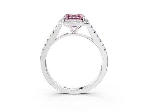 White gold Fancy Pink Asscher Cut Halo Pave Diamond Engagement Ring with Four-Prong Setting_3