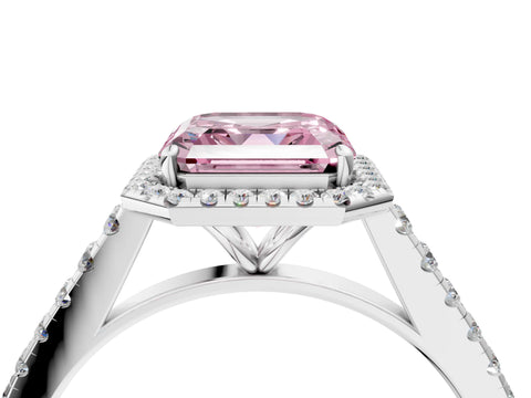 White gold Fancy Pink Asscher Cut Halo Pave Diamond Engagement Ring with Four-Prong Setting_4