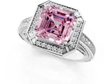 White gold Fancy Pink Asscher  Cut Halo Pave Split Shank Prong Setting Ring_68