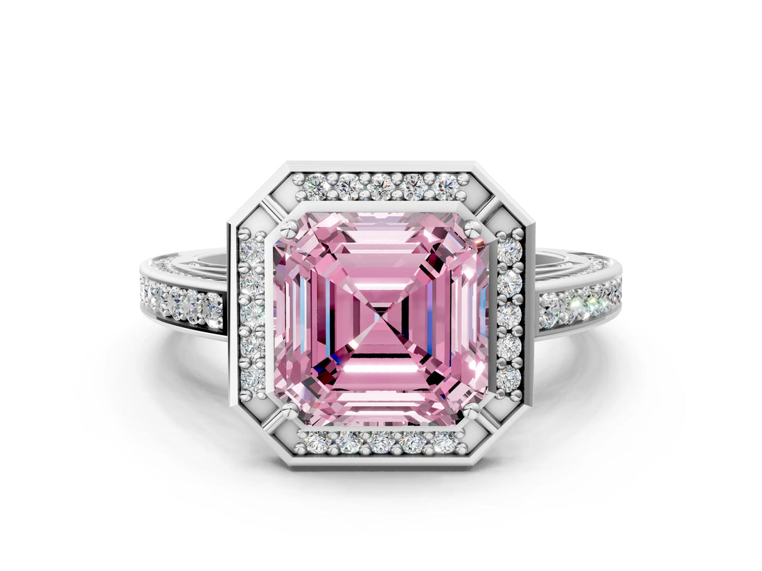 White gold Fancy Pink Asscher  Cut Halo Pave Split Shank Prong Setting Ring_72