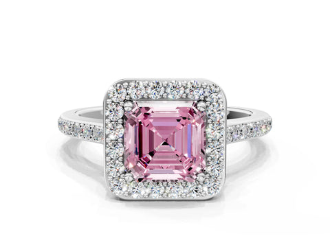 White gold Fancy Pink Asscher Cut Halo Round Diamond Pavé Band with Four-Prong Setting_15