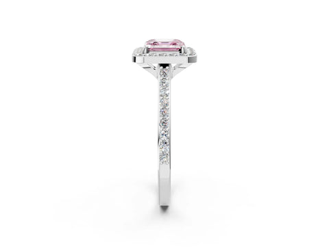 White gold Fancy Pink Asscher Cut Halo Round Diamond Pavé Band with Four-Prong Setting_17