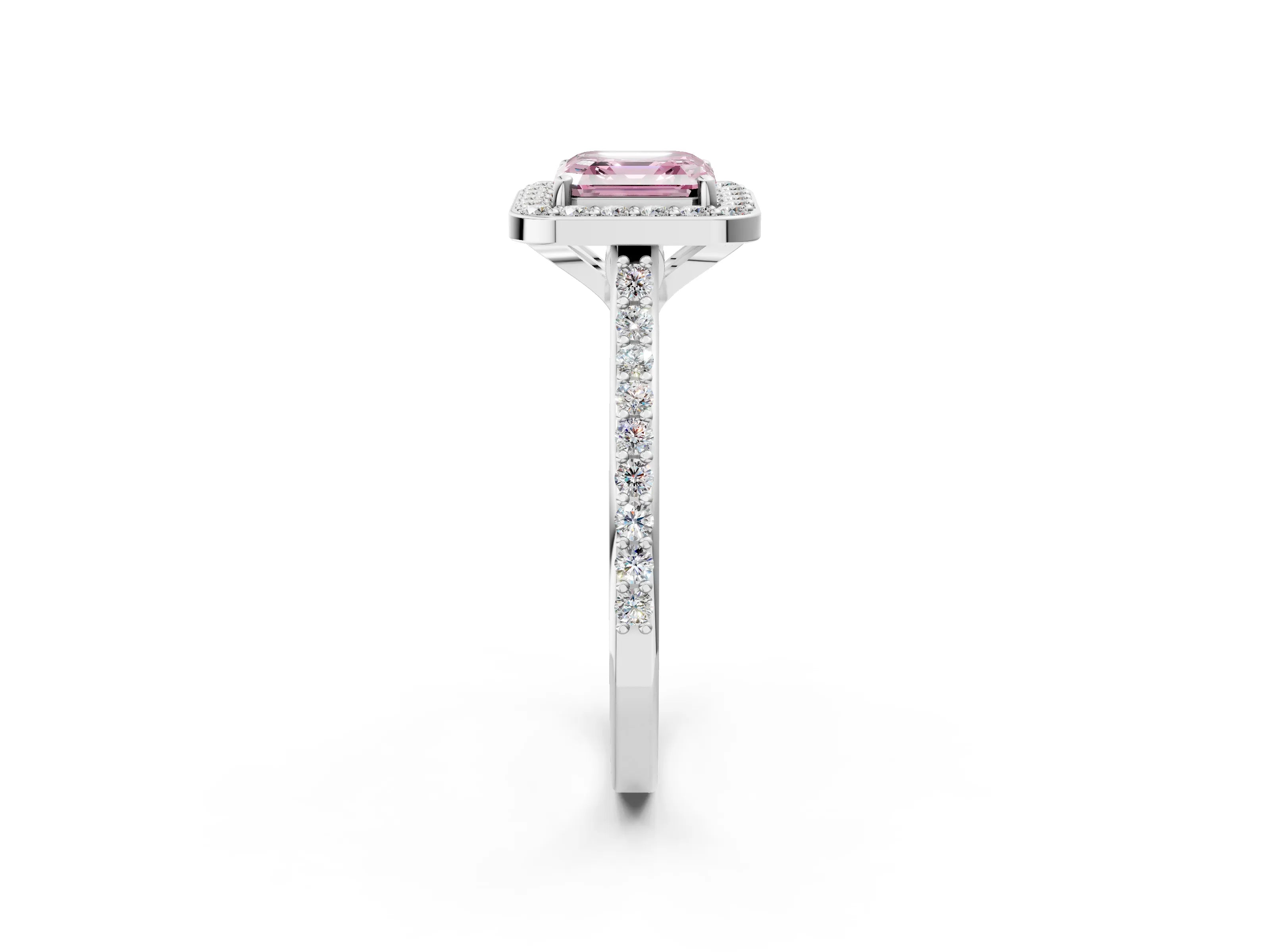 White gold Fancy Pink Asscher Cut Halo Round Diamond Pavé Band with Four-Prong Setting_17