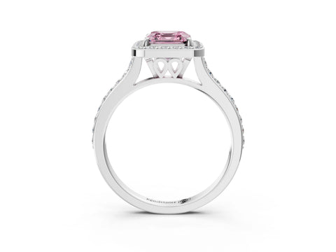 White gold Fancy Pink Asscher Cut Halo Round Diamond Pavé Band with Four-Prong Setting_18