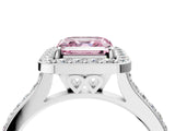 White gold Fancy Pink Asscher Cut Halo Round Diamond Pavé Band with Four-Prong Setting_19