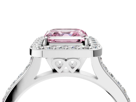 White gold Fancy Pink Asscher Cut Halo Round Diamond Pavé Band with Four-Prong Setting_19