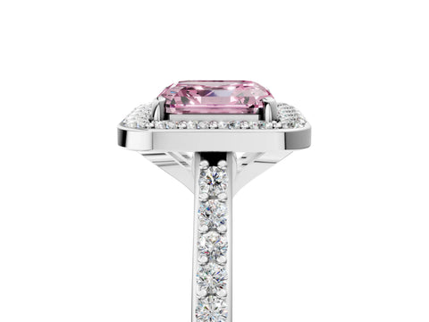 White gold Fancy Pink Asscher Cut Halo Round Diamond Pavé Band with Four-Prong Setting_20