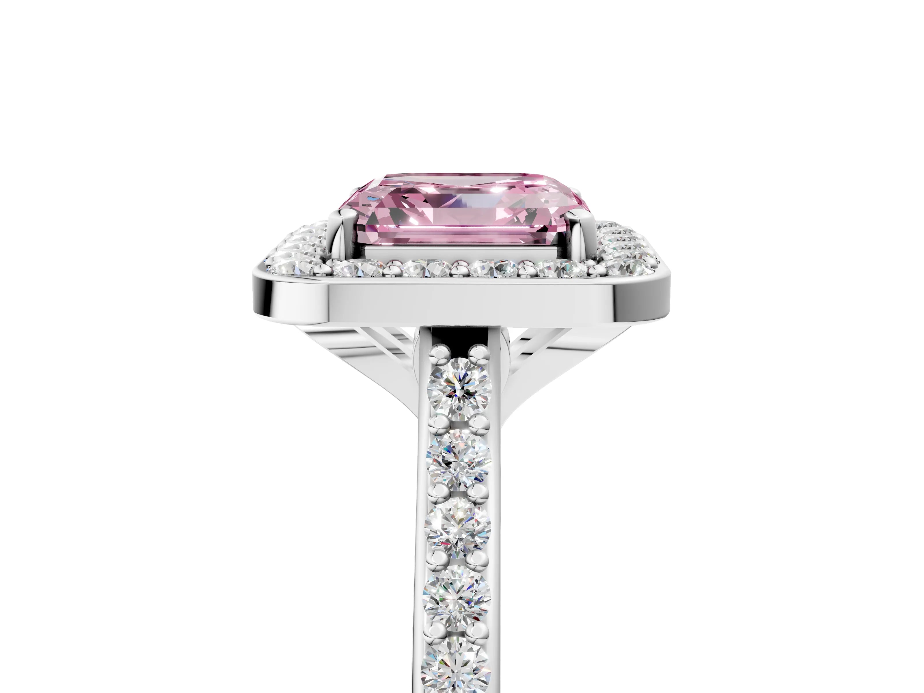 White gold Fancy Pink Asscher Cut Halo Round Diamond Pavé Band with Four-Prong Setting_20