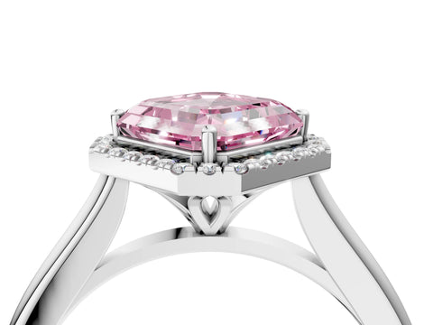 White gold Fancy Pink Asscher Cut Halo Round Diamond Solitaire Engagement Ring with Pave Band and Four-Prong Setting_28