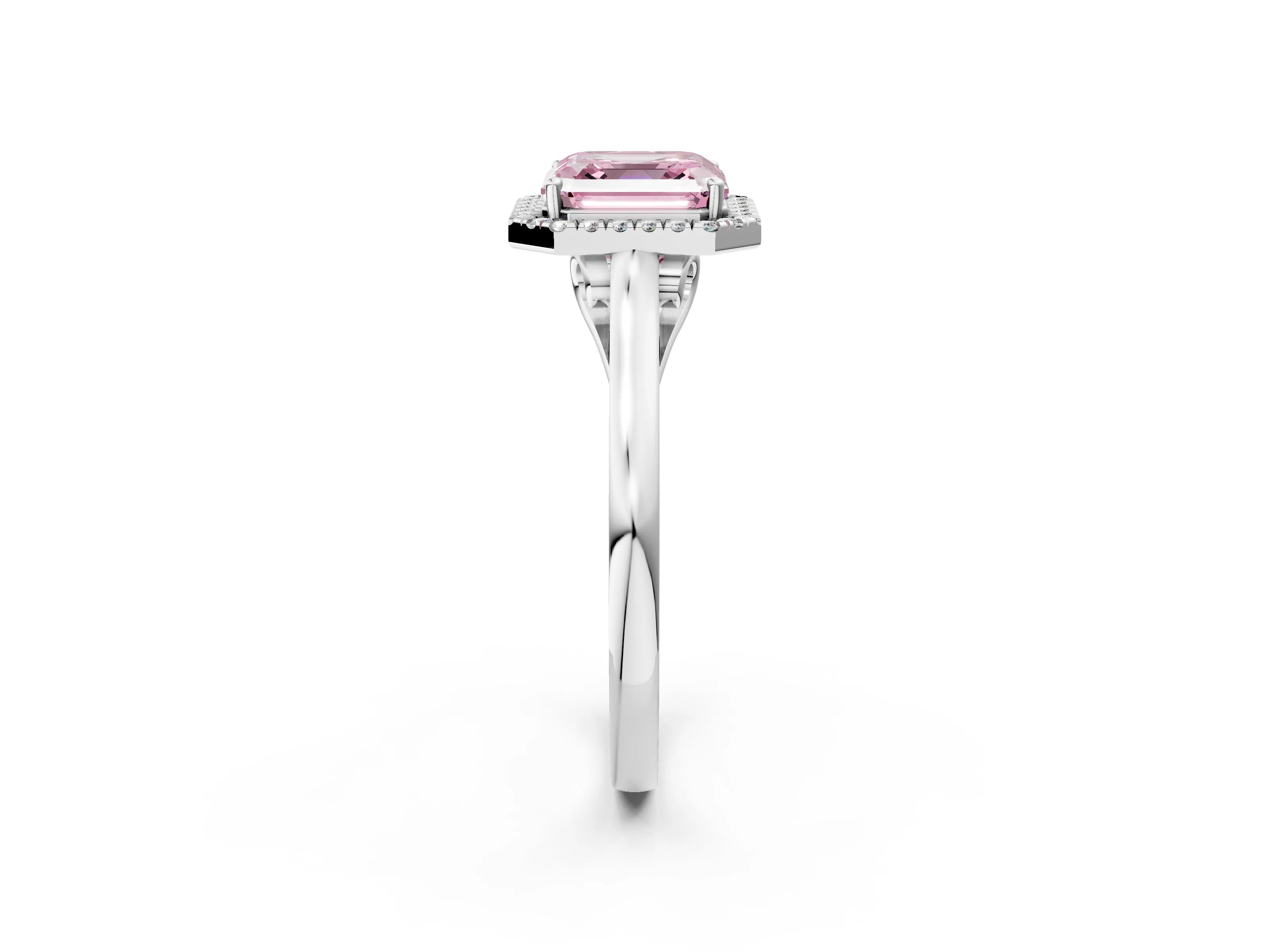 White gold Fancy Pink Asscher Cut Halo Round Diamond Solitaire Ring with Pavé Band and Four-Prong Setting_2