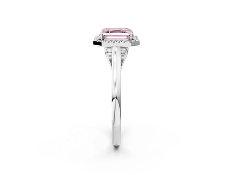 White gold Fancy Pink Asscher Cut Halo Round Diamond Solitaire Ring with Pavé Band and Four-Prong Setting_2