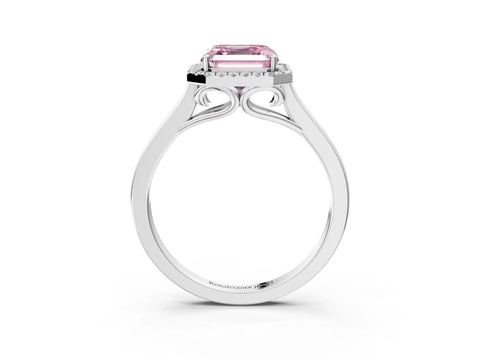 White gold Fancy Pink Asscher Cut Halo Round Diamond Solitaire Ring with Pavé Band and Four-Prong Setting_3