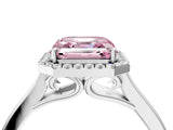 White gold Fancy Pink Asscher Cut Halo Round Diamond Solitaire Ring with Pavé Band and Four-Prong Setting_4