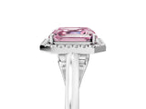 White gold Fancy Pink Asscher Cut Halo Round Diamond Solitaire Ring with Pavé Band and Four-Prong Setting_5