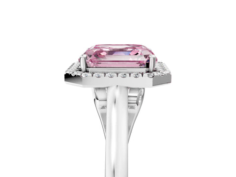 White gold Fancy Pink Asscher Cut Halo Round Diamond Solitaire Ring with Pavé Band and Four-Prong Setting_5