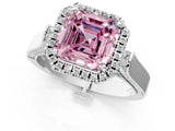 White gold Fancy Pink Asscher Cut Halo Round Diamond Twist Band with Four-Prong Setting_25