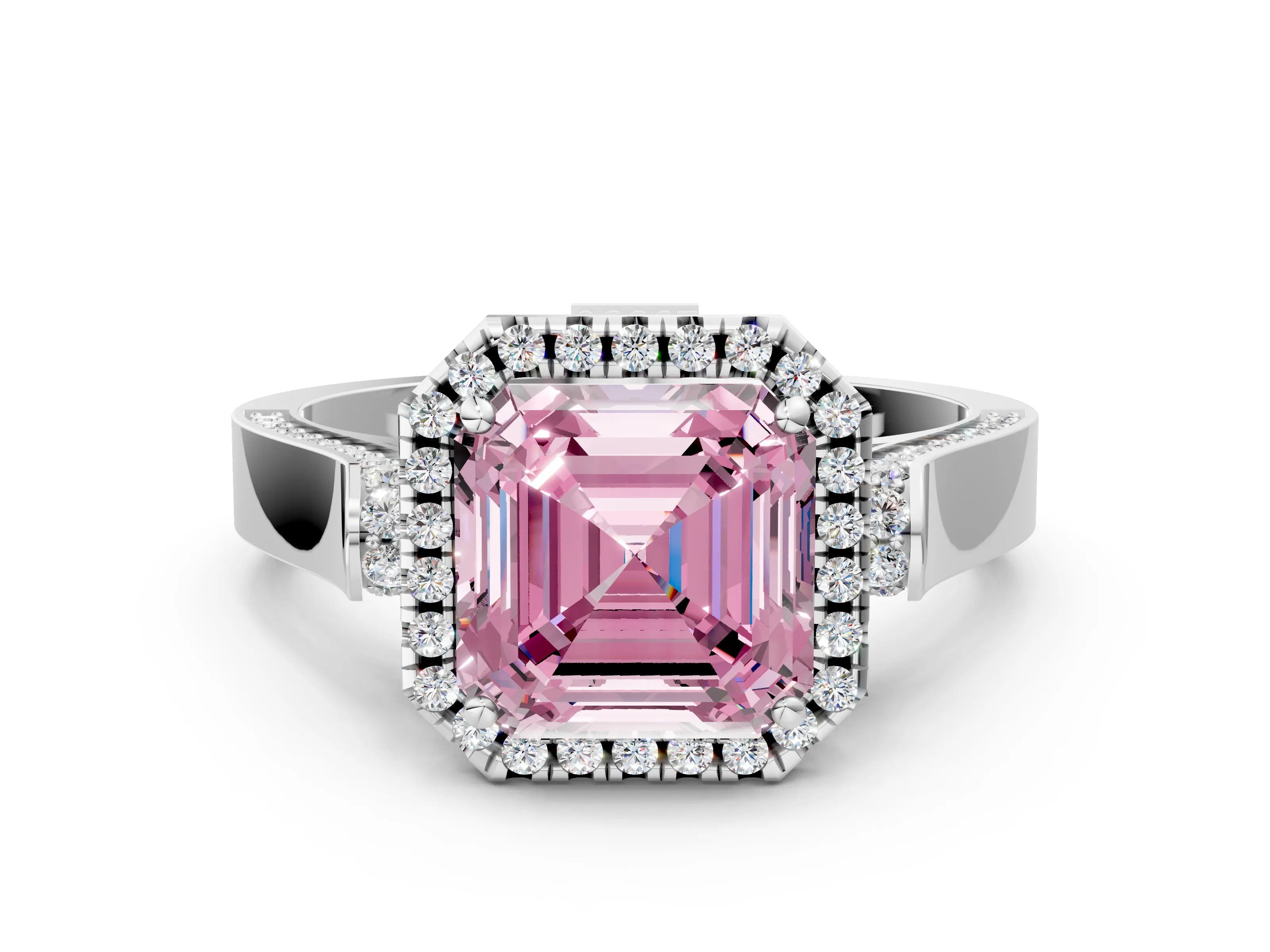 White gold Fancy Pink Asscher Cut Halo Round Diamond Twist Band with Four-Prong Setting_30