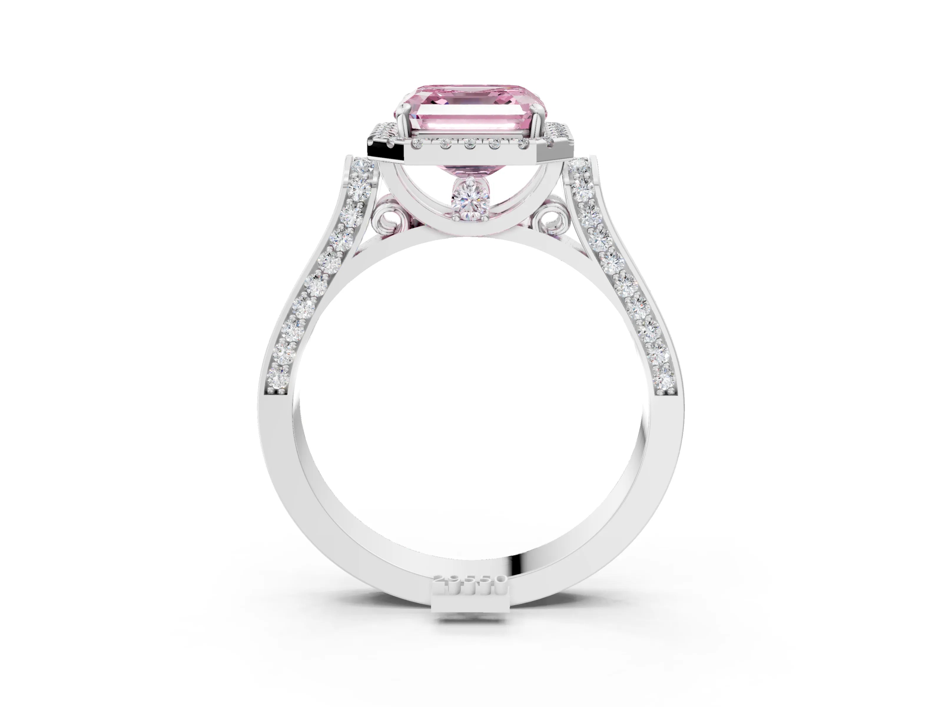 White gold Fancy Pink Asscher Cut Halo Round Diamond Twist Band with Four-Prong Setting_33