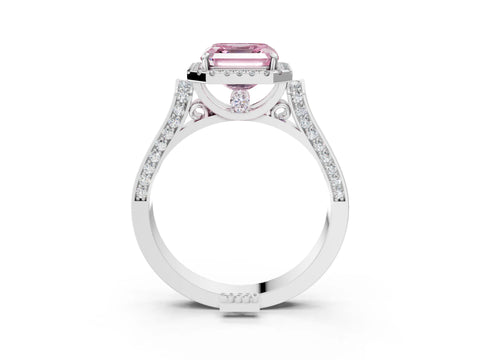 White gold Fancy Pink Asscher Cut Halo Round Diamond Twist Band with Four-Prong Setting_33