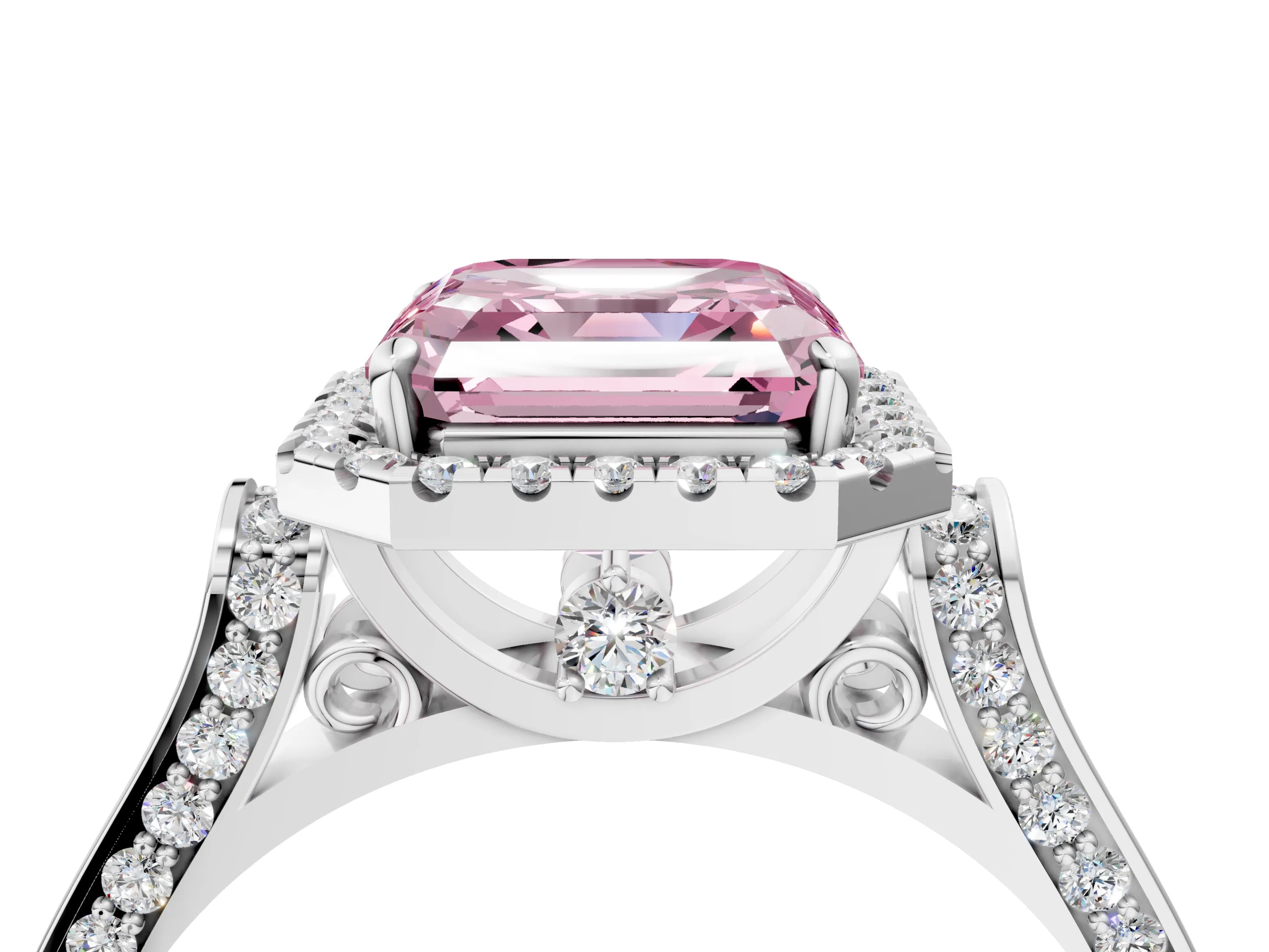 White gold Fancy Pink Asscher Cut Halo Round Diamond Twist Band with Four-Prong Setting_34
