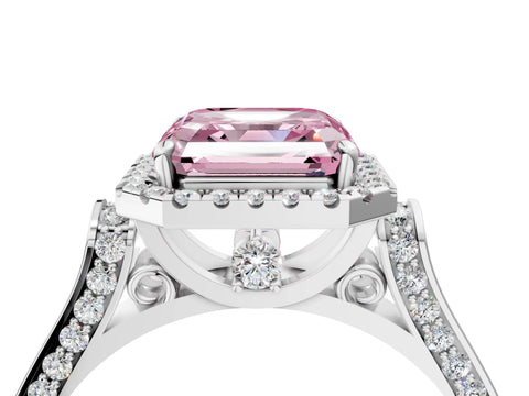 White gold Fancy Pink Asscher Cut Halo Round Diamond Twist Band with Four-Prong Setting_34