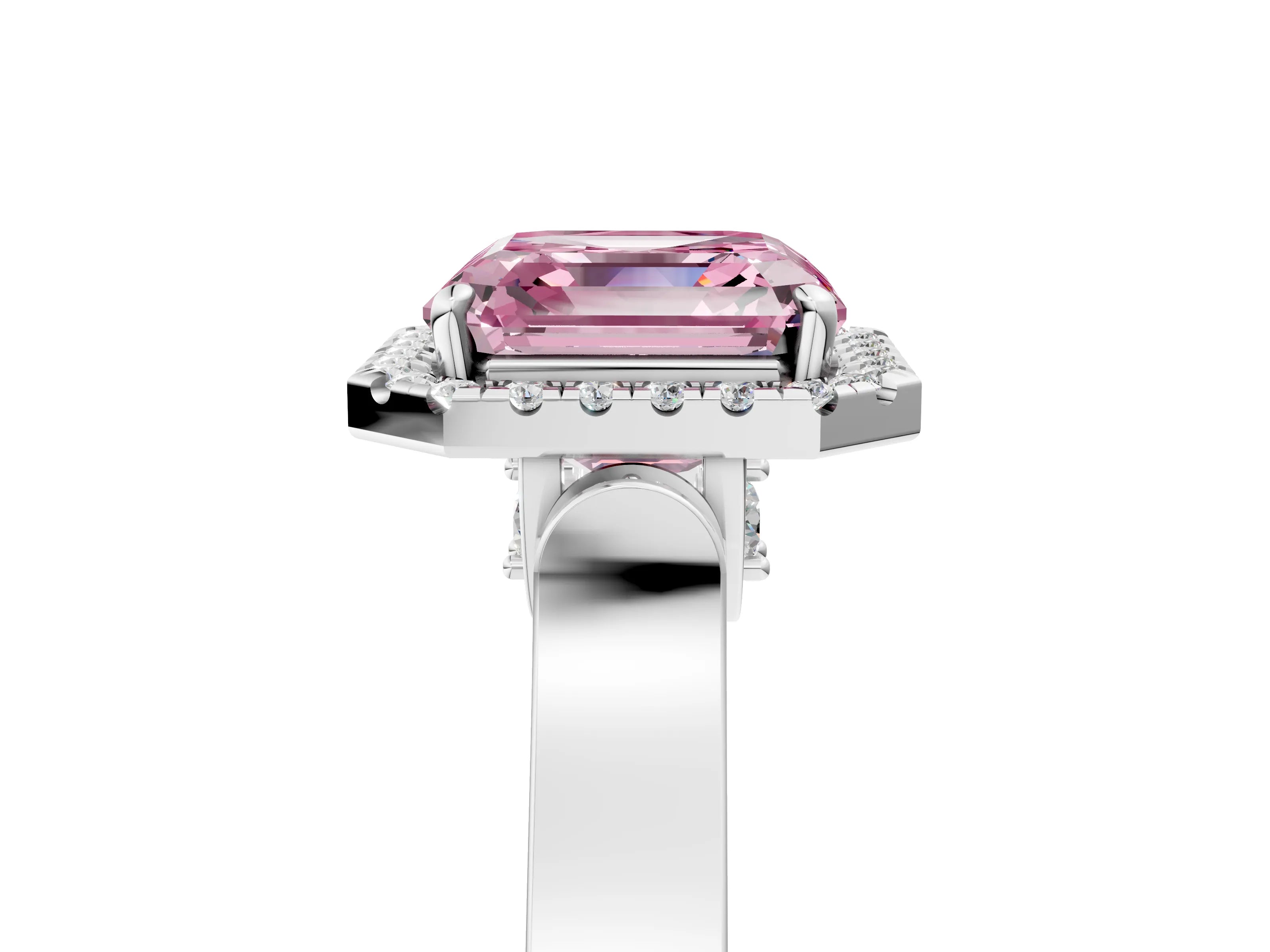 White gold Fancy Pink Asscher Cut Halo Round Diamond Twist Band with Four-Prong Setting_35