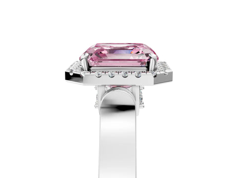 White gold Fancy Pink Asscher Cut Halo Round Diamond Twist Band with Four-Prong Setting_35