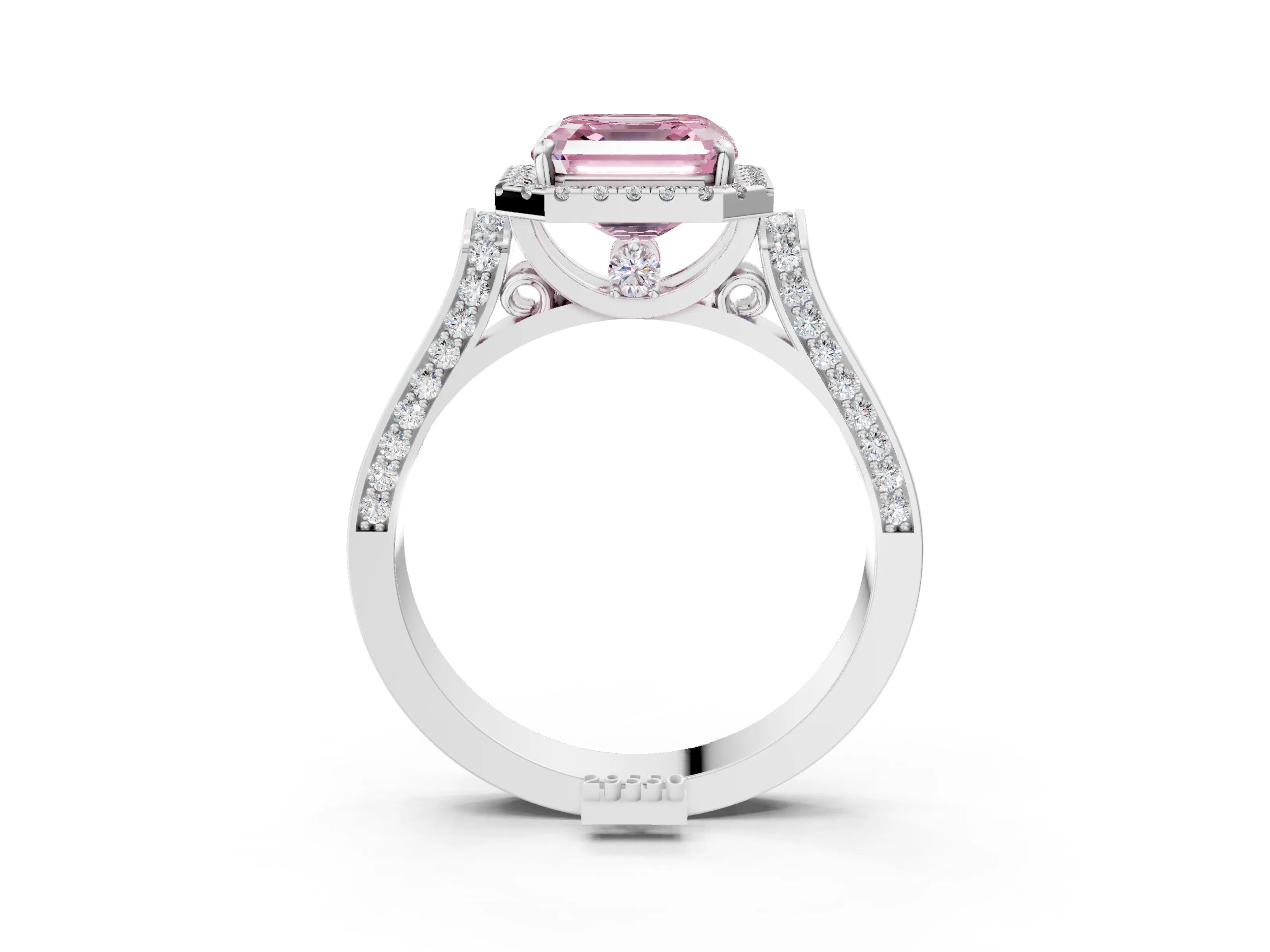 White gold Fancy Pink Asscher Cut Halo Round Diamond Twist Band with Four-Prong Setting_3