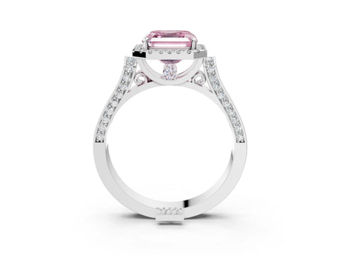 White gold Fancy Pink Asscher Cut Halo Round Diamond Twist Band with Four-Prong Setting_3