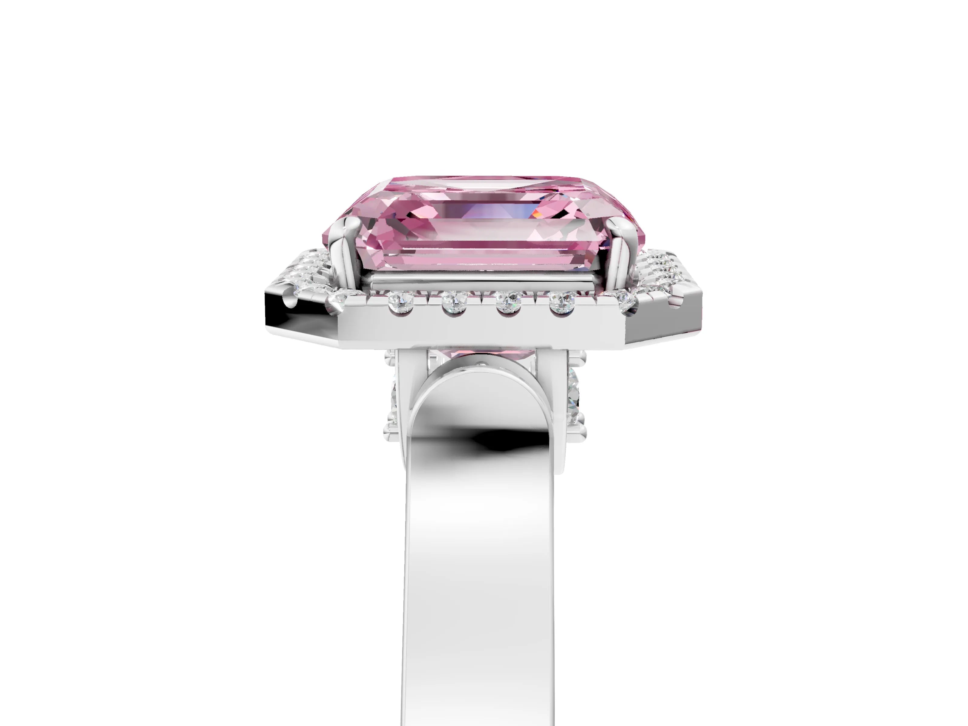 White gold Fancy Pink Asscher Cut Halo Round Diamond Twist Band with Four-Prong Setting_5