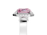 White gold Fancy Pink Asscher Cut Halo Round Diamond Twist Band with Four-Prong Setting_5