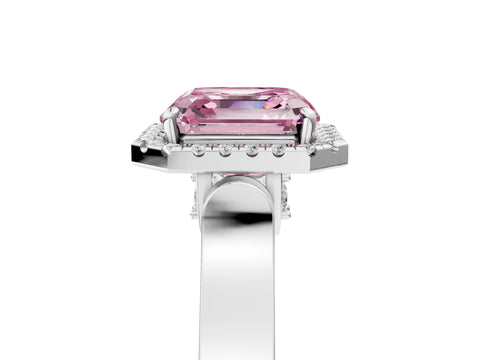 White gold Fancy Pink Asscher Cut Halo Round Diamond Twist Band with Four-Prong Setting_5