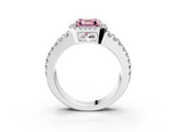 White gold Fancy Pink Asscher  Cut Halo Split Shank Diamond Ring with Four-Prong Setting_3