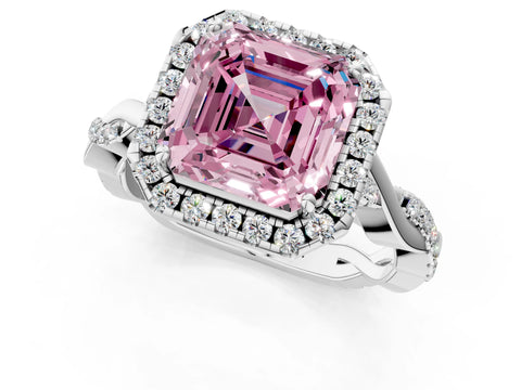 White gold Fancy Pink Asscher Cut Halo Twist Band with Four-Prong Setting_1