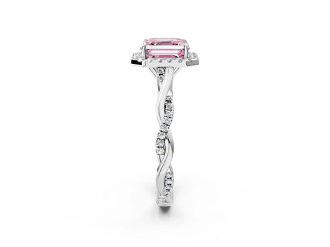 White gold Fancy Pink Asscher Cut Halo Twist Band with Four-Prong Setting_2