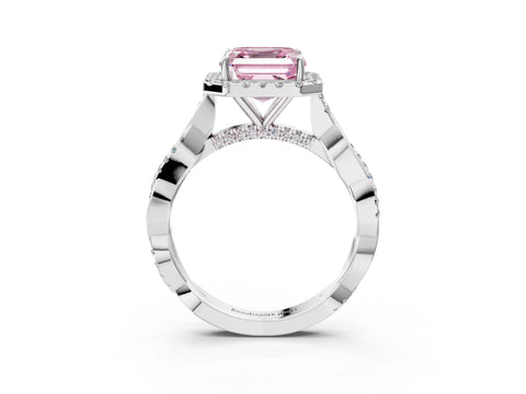 White gold Fancy Pink Asscher Cut Halo Twist Band with Four-Prong Setting_3