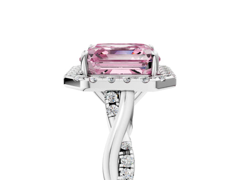 White gold Fancy Pink Asscher Cut Halo Twist Band with Four-Prong Setting_5