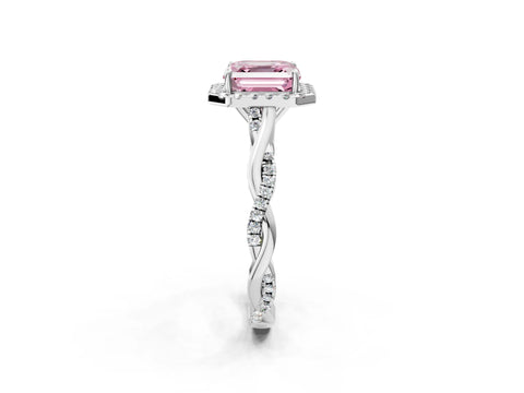 White gold Fancy Pink Asscher Cut Halo Twist Band with Four-Prong Setting_75