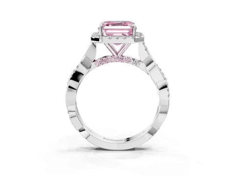 White gold Fancy Pink Asscher Cut Halo Twist Band with Four-Prong Setting_75