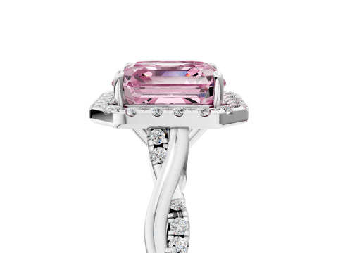 White gold Fancy Pink Asscher Cut Halo Twist Band with Four-Prong Setting_78
