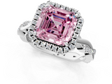 White gold Fancy Pink Asscher  Cut Halo Twisted Band Four-Prong Ring_1