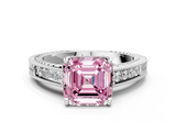White gold Fancy Pink Asscher  Cut Milgrain Channel Set Engagement Ring with Solitaire Prong Setting_17