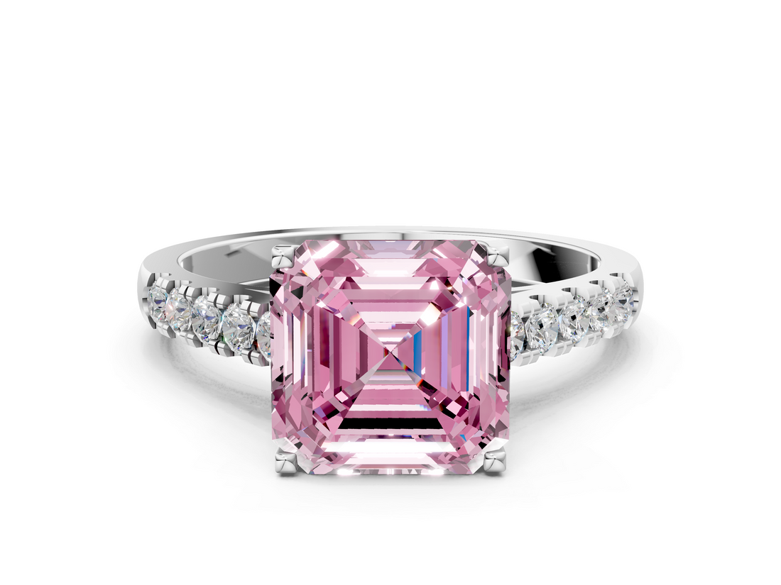 White gold Fancy Pink Asscher  Cut Pavé Band Solitaire Ring with Four-Prong Setting_17
