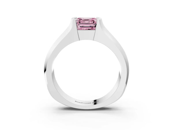 Platinum Asscher Cut Half Bezel Engagement Ring Setting for Fancy Pink Center - Design RJ-777